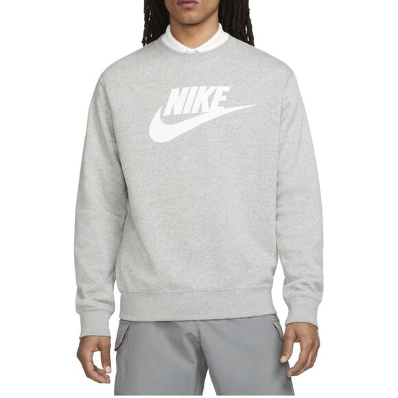 Nike Men's Sportswear Club Fleece Graphic Crewneck Sweatshirt Large Grey Heather - Picture 1 of 3